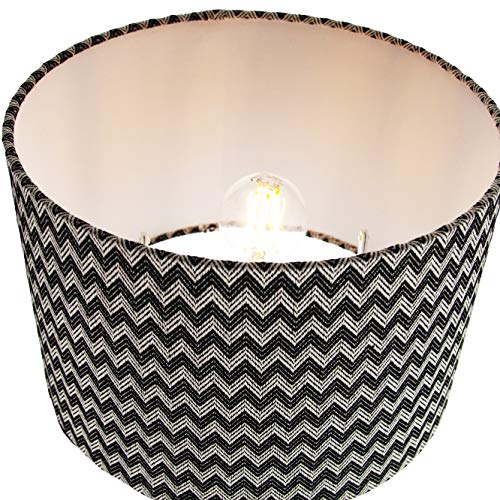 Contemporary and Trendy Zig Zag Chevron Effect Black and White Cotton Fabric 12" Lamp Shade | 30cm Diameter | 60w Maximum by Happy Homewares - Image 5