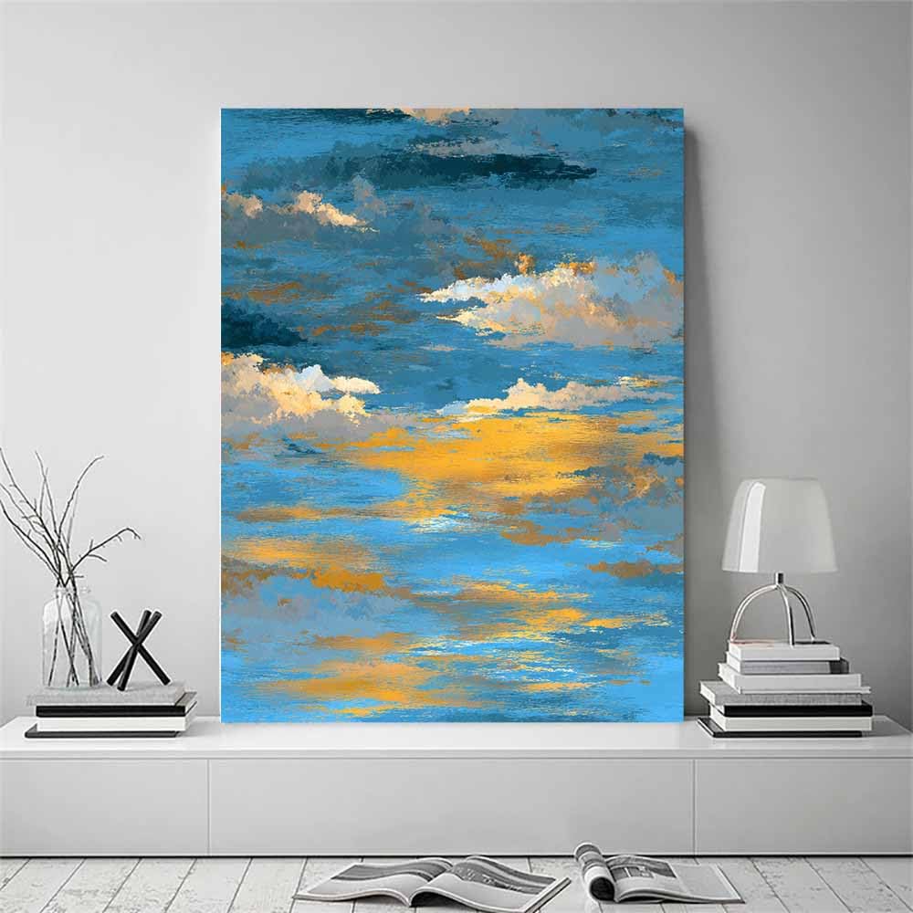 PUQAAEO Arte de pared en lienzo Nubes y mar decoración abstracta moderna para habitación,para baño,sala de estar,dormitorio,oficina,pasillo,（azul-80x120cm Sin marco