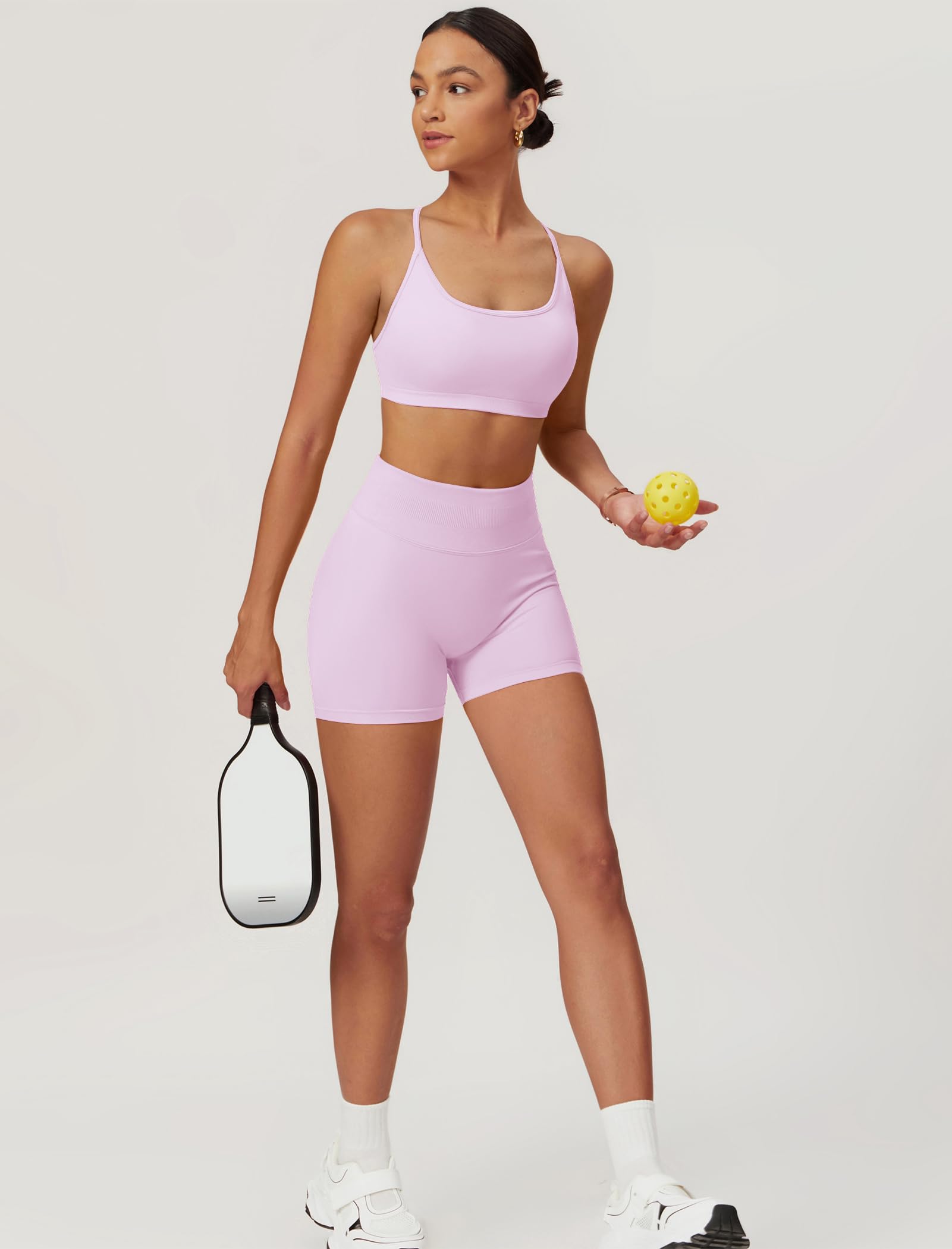 Odizli Sujetador deportivo para mujer con espalda descubierta, sujetador deportivo + pantalones cortos de cintura alta, ropa deportiva para fitness, gimnasio, entrenamiento, yoga