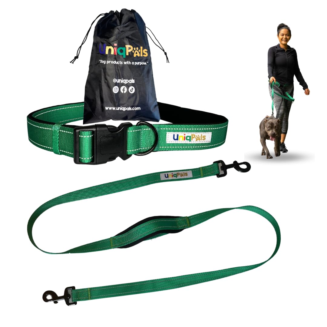 UNIQPALS Hands-Free Leash for Small to Large Dogs 5ft - Heavy Duty Adjustable Waist Belt, Padded Handles, Reflective Stitching, Satin Carry Bag for