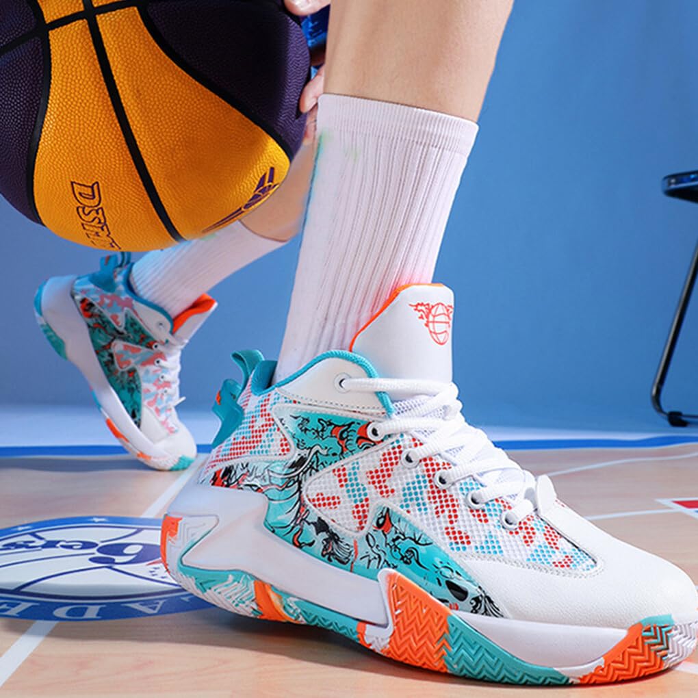 Zapatillas de baloncesto para hombre, zapatillas transpirables para parejas, gimnasio, calzado para correr, Blanco Naranja, treinta y ocho