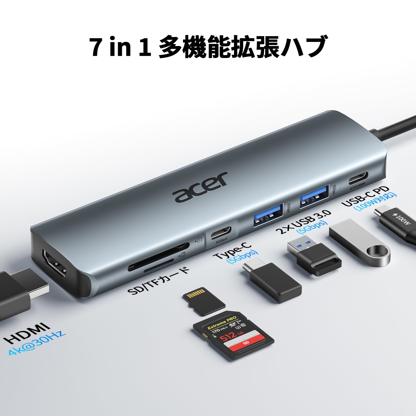 Acer USB C ハブ 7-in-1 Type-C to HDMI 変換アダプター