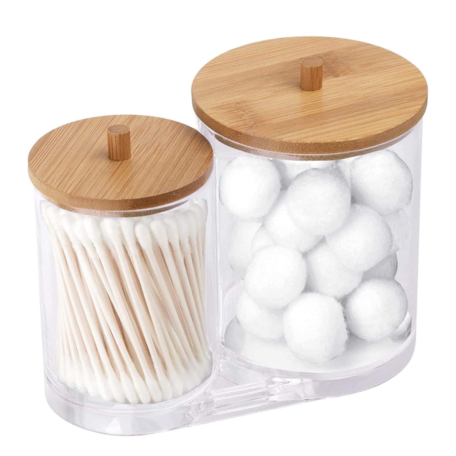 Distributeur de cotons-tiges 2 en 1 en acrylique et bambou pour coton et maquillage