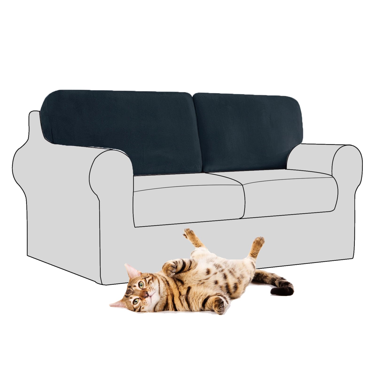 SYLC Stretch Velvet Sofa Backrest Cover, Back Cushion Covers Non-Slip Sofa Cushion Slipcovers for Couch Chesterfield Caravan RV Dinette (Navy blue,2 pcs Square M) โ image 1