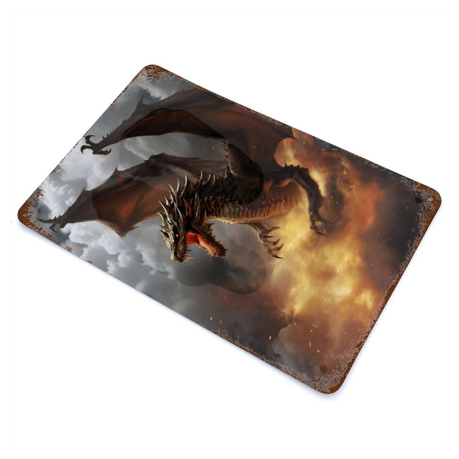 Inferno Dragon 11.8"x7.9" Rusty Metal Tin Sign, Novelty Wall Decor for Cafe, Home Bar And Lounge Decor