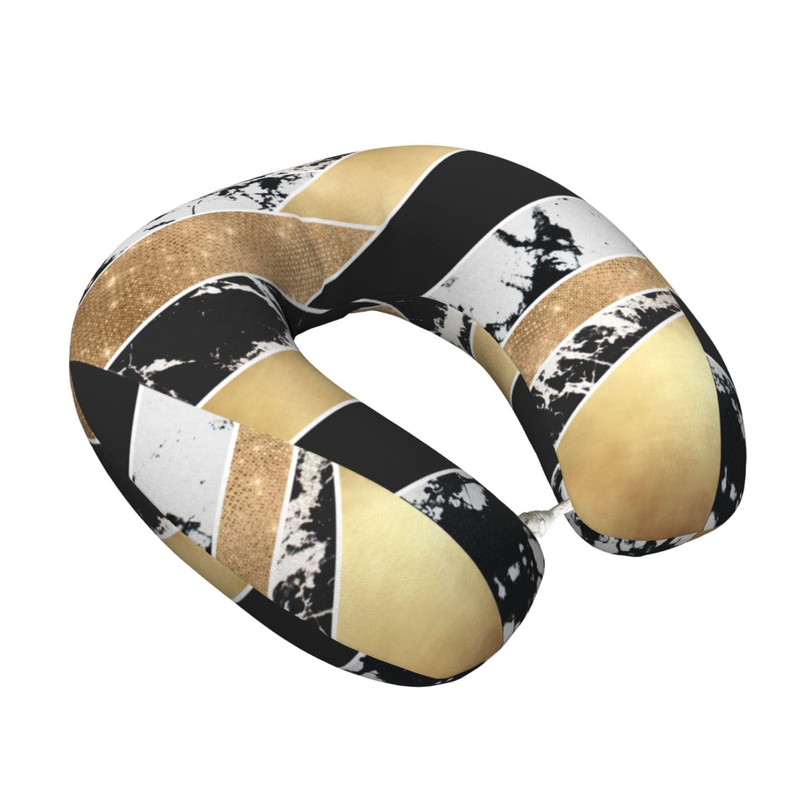 LKYMOH Modern Gold Black White Glitter Marble Geometric Art, Travel Neck Pillow U-Shaped Memory Neck Support Soft Comfortable With Washable Cover For Airplane Car Traveling and Office