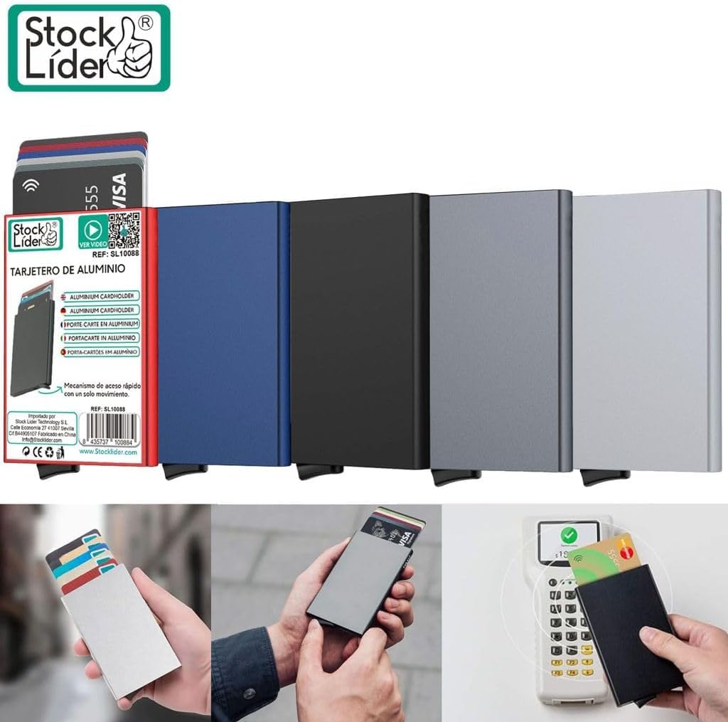 Porta Tarjetas de Metal RFID 5 Colores, Tarjetero Metálico para Hombre y Mujer