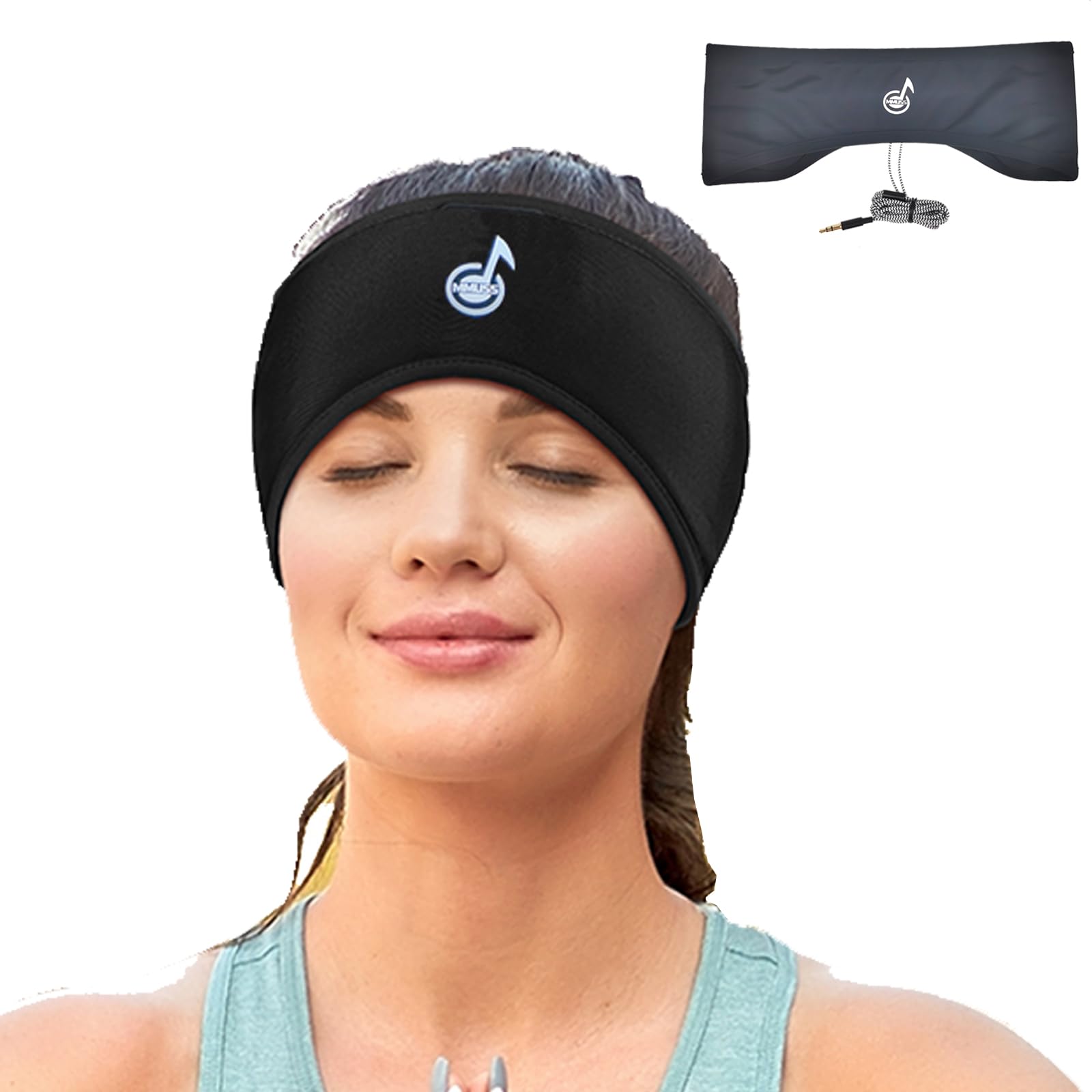 MMUSS Sleep Wired Headphones Stereo with Headband Ultra Thin Speakers.Perfect for Men or Women Side Sleeper,Sports,Air Travel,Meditation (Black)