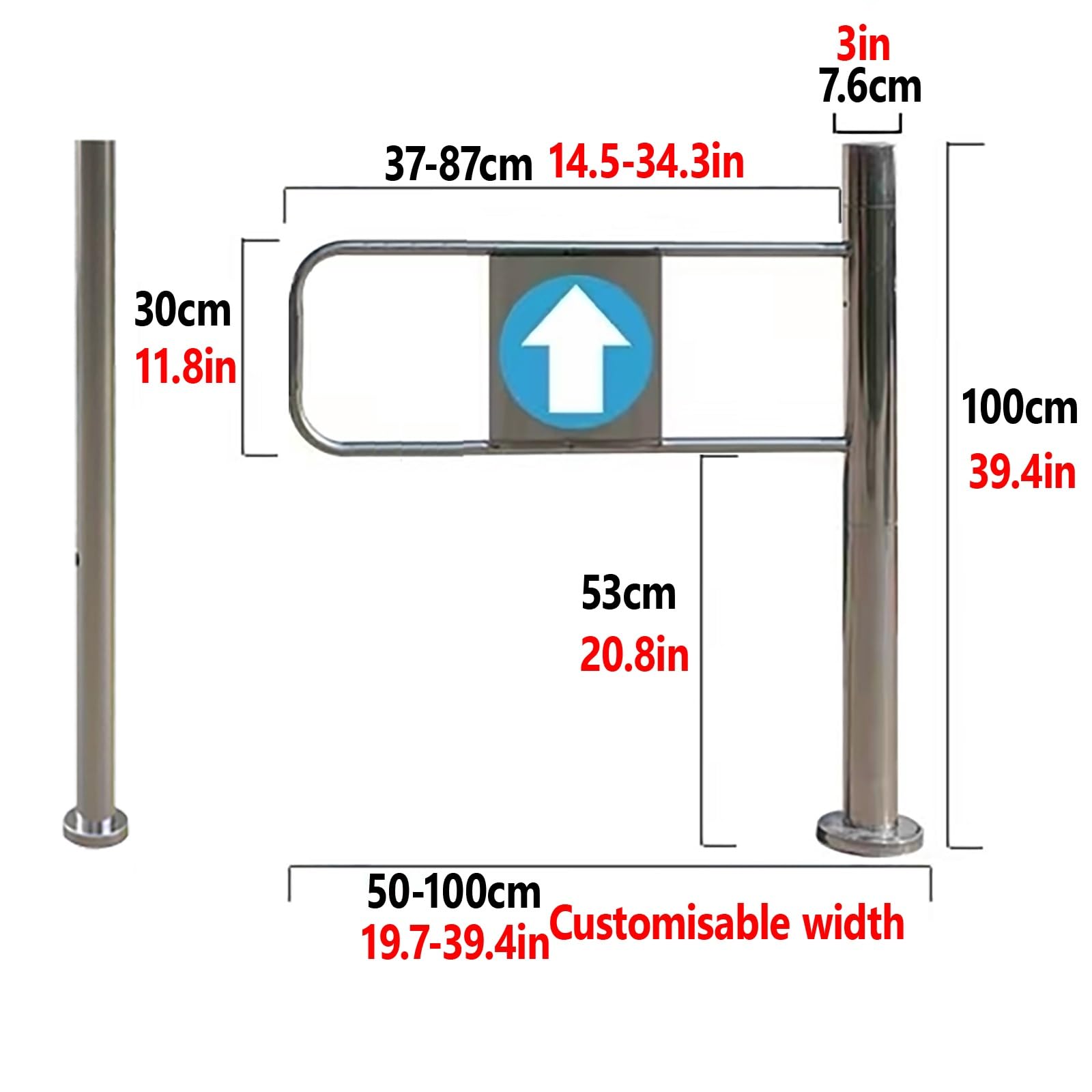 Portillon De Sécurité À Ressort pour Entrée De Supermarché,Porte Unidirectionnelle À Fermeture Automatique,Ouverture À 90° Portillon D'entrée Pivotant(Right,85cm/33.5in)