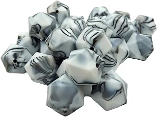 50pcs Silicone Polyhedron Pearl Beads 14mm Silicone Icosahedron Beads for Mom Necklace Making DIY Beading Accessory (Zebra)