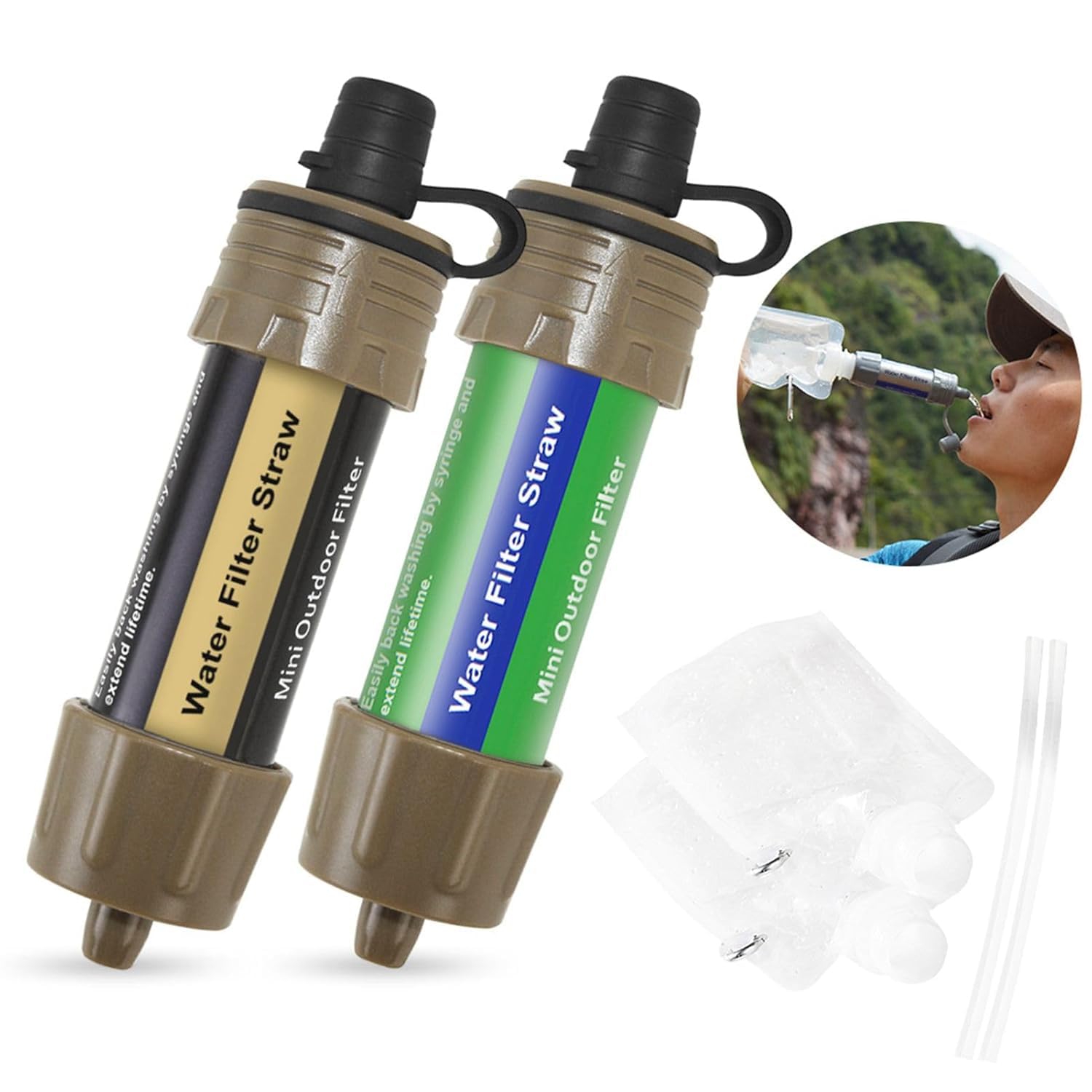 LIXADA Cannuccia per filtro dell'acqua per esterni, sistema di emergenza leggero e compatto, con tappo di protezione per campeggio, escursionismo, trekking e viaggi