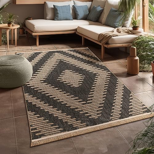 Paco Home Alfombra Salon De Habitacion Cocina Exterior Terraza Jardin Motivo Boho Chic Motivo Floral Dibujo Geometrico, Tamaño:120x160 Cm, Color:Antracita 2 Paco Home Alfombra Salon De Habitacion Cocina Exterior Terraza Jardin Motivo Boho Chic Motivo Floral Dibujo Geometrico, Tamaño:120x160 Cm, Color:Antracita 2