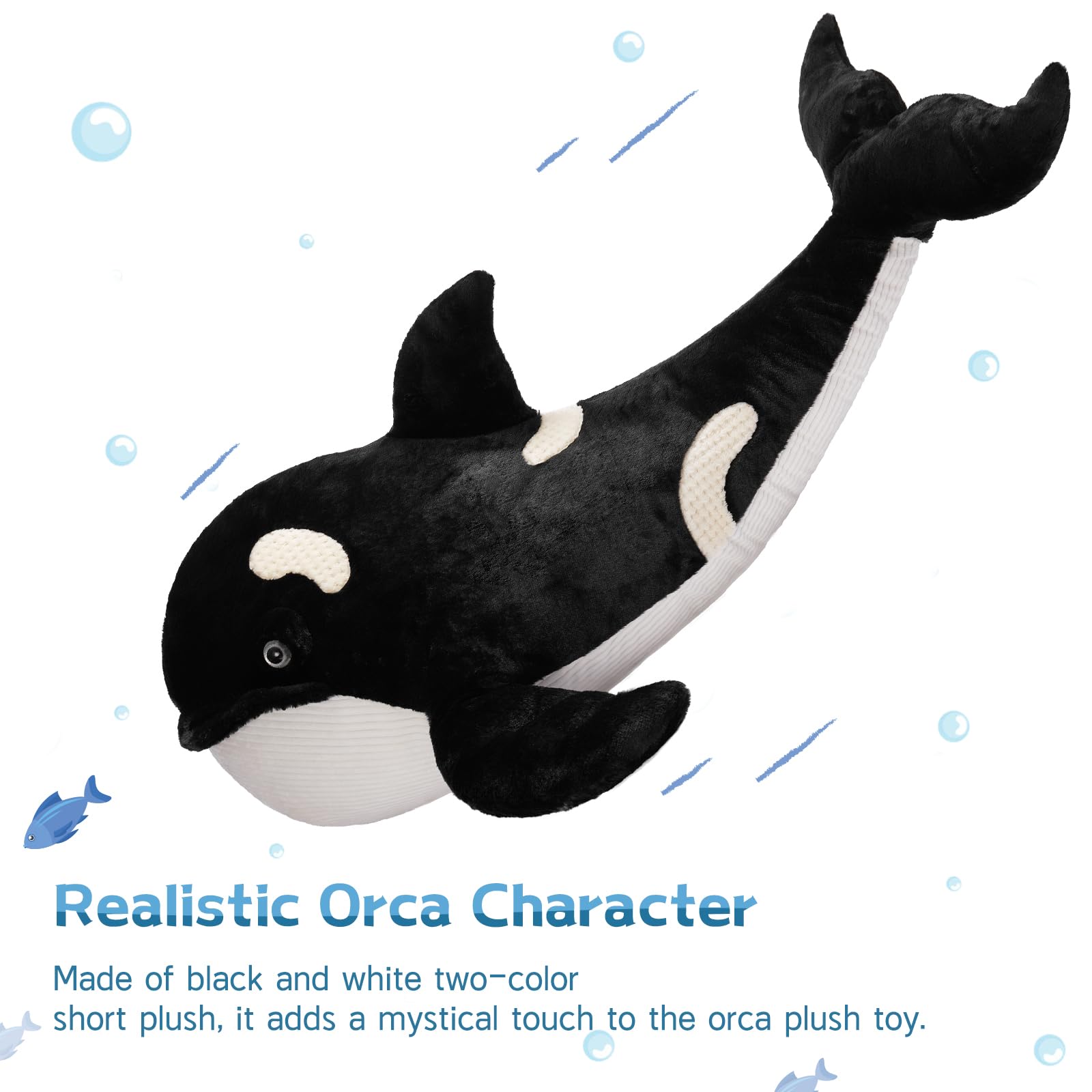 MorisMos 51Inch Orca Whale Plush Soft Orca Sea Animal Toys Realistic Killer Whale Stuffed Animal Plush Toy Gifts for Kids - Image 3