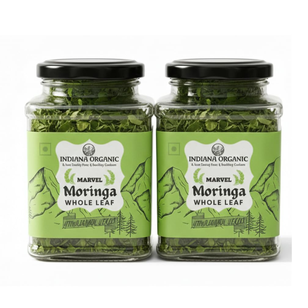 Indiana Organic Moringa Whole Leaves Dry Leaf, Dried Drumstick Tree Leaves, Natural Super-Food – For Making Herbal Tea, Smoothies, Soups - 35 Gram - 35 Gram (Pack of 3 Jar) — Amazon image 10