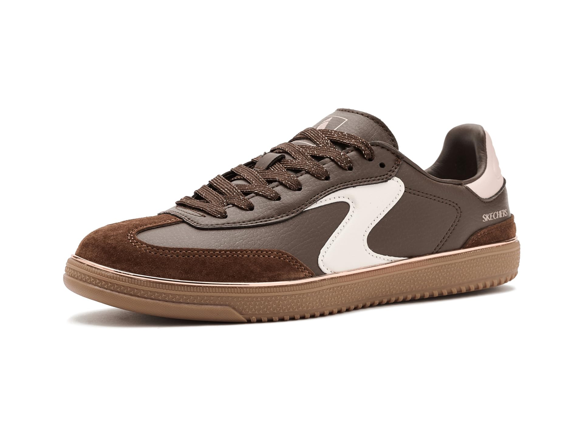 Skechers Women's Hotshot Living Luxe Trainer, Brown Duraleather/Leather/Pink Trim, 5.5 UK