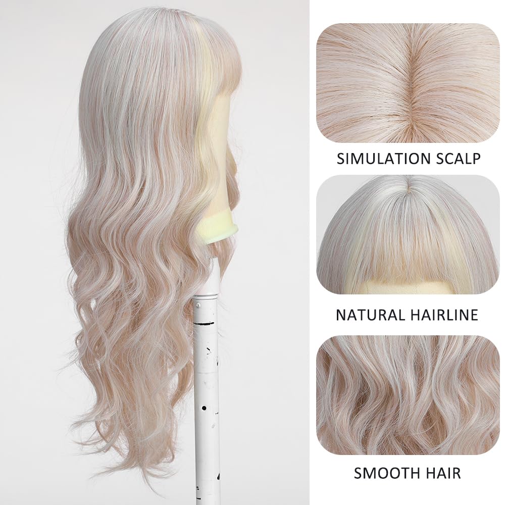 Esmee Long Wavy Platinum Blonde Wig for Women Natural Synthetic Hair Heat Resistant white Wigs with Fringe - Image 3