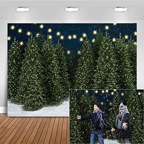 Mocsicka Christmas Tree Farm Photography Backdrop Blue Starry Sky Christmas Forest Photo Background...