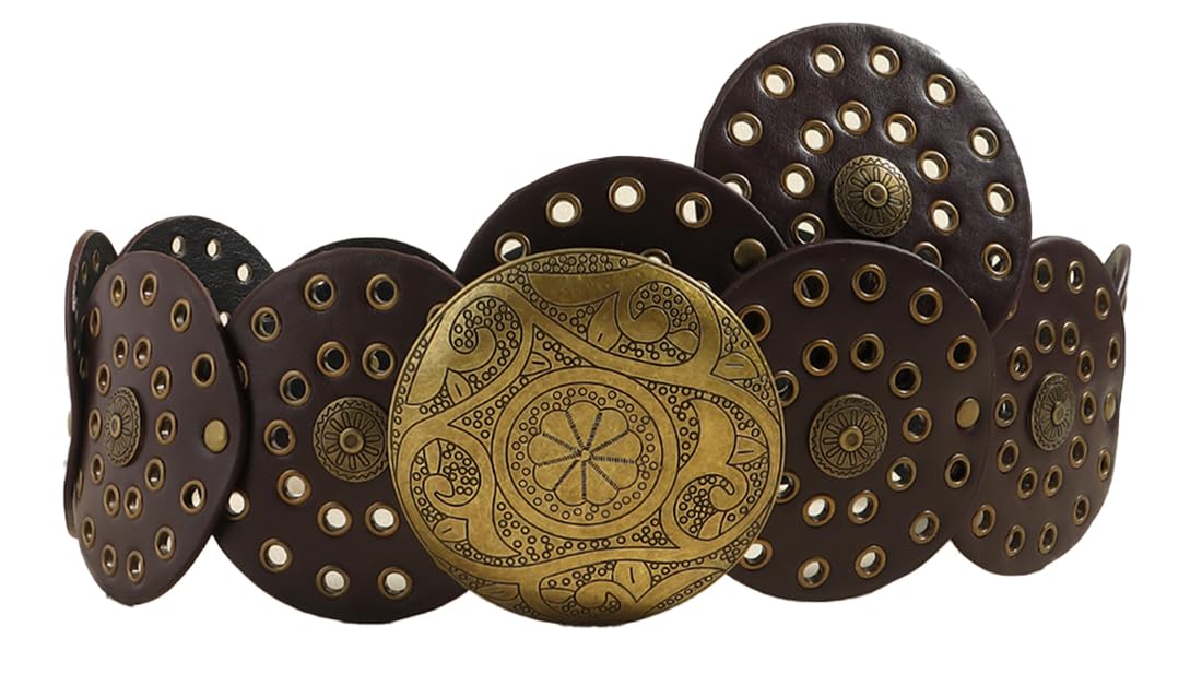 Cinturón de disco ancho hueco para mujer, cinturón redondo de cuero con hebilla de metal, suave, duradero, vintage, cinturones de cintura occidentales