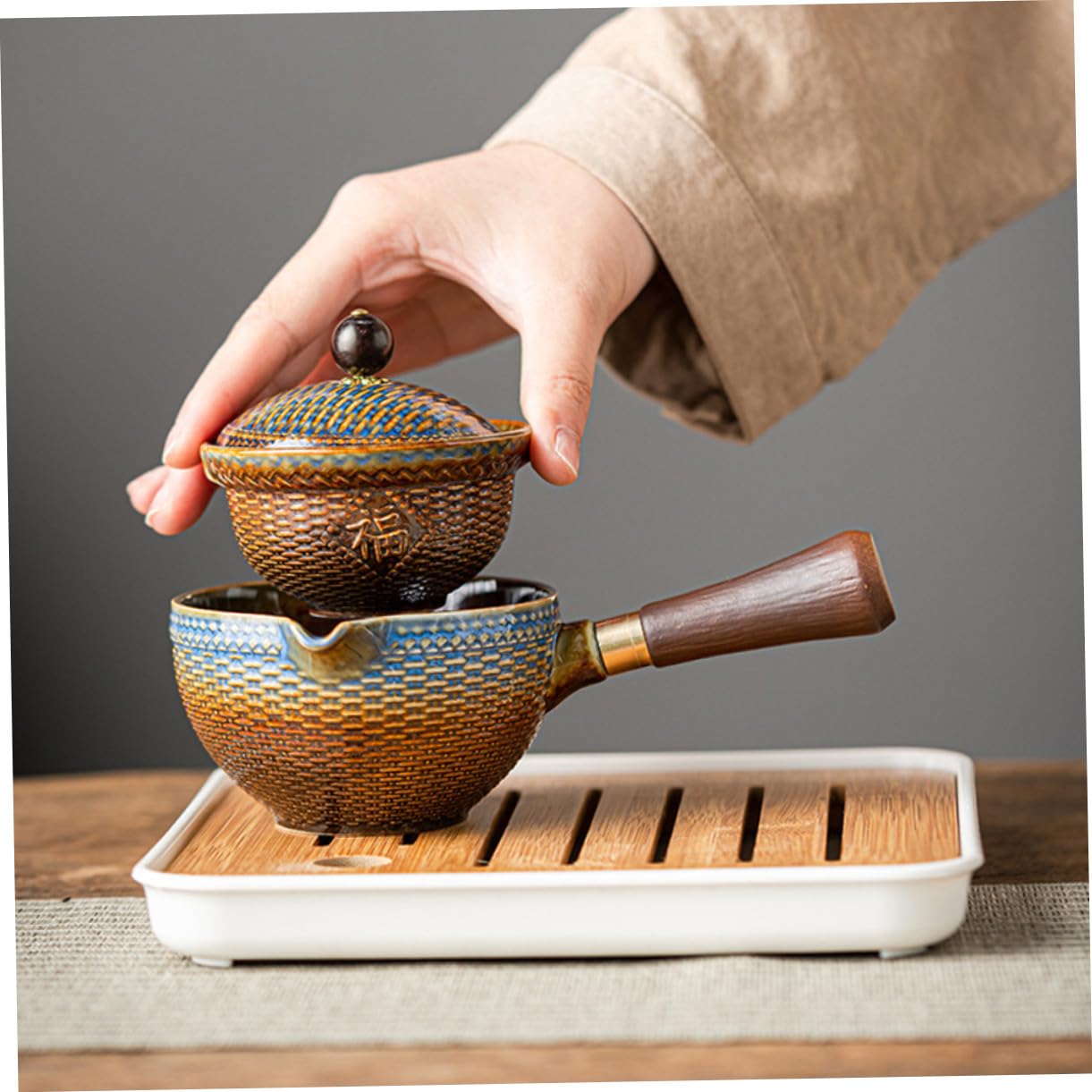 Juego de Té de Cerámica para Viaje, 1 Set Portátil | Uso en Actividades al Aire Libre y Desplazamientos, Diseño Elegante, Ideal para Aficionados al Té