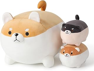 Ditucu Cute Shiba Inu Stuffed Animal Toy Mommy 15.7 inch with 2 Babies 6.2 inch Corgi Akita Dog Plush Pillow Kawaii Plushie Toys Best Gifts for Girl and Boy (Shiba Family)