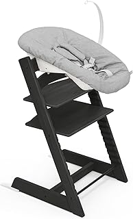Stokke Tripp Trapp Chair (Oak Black) with Newborn Set (Grey) - Cosy, Safe & Simple to Use - for Newborns Up to 20 lbs