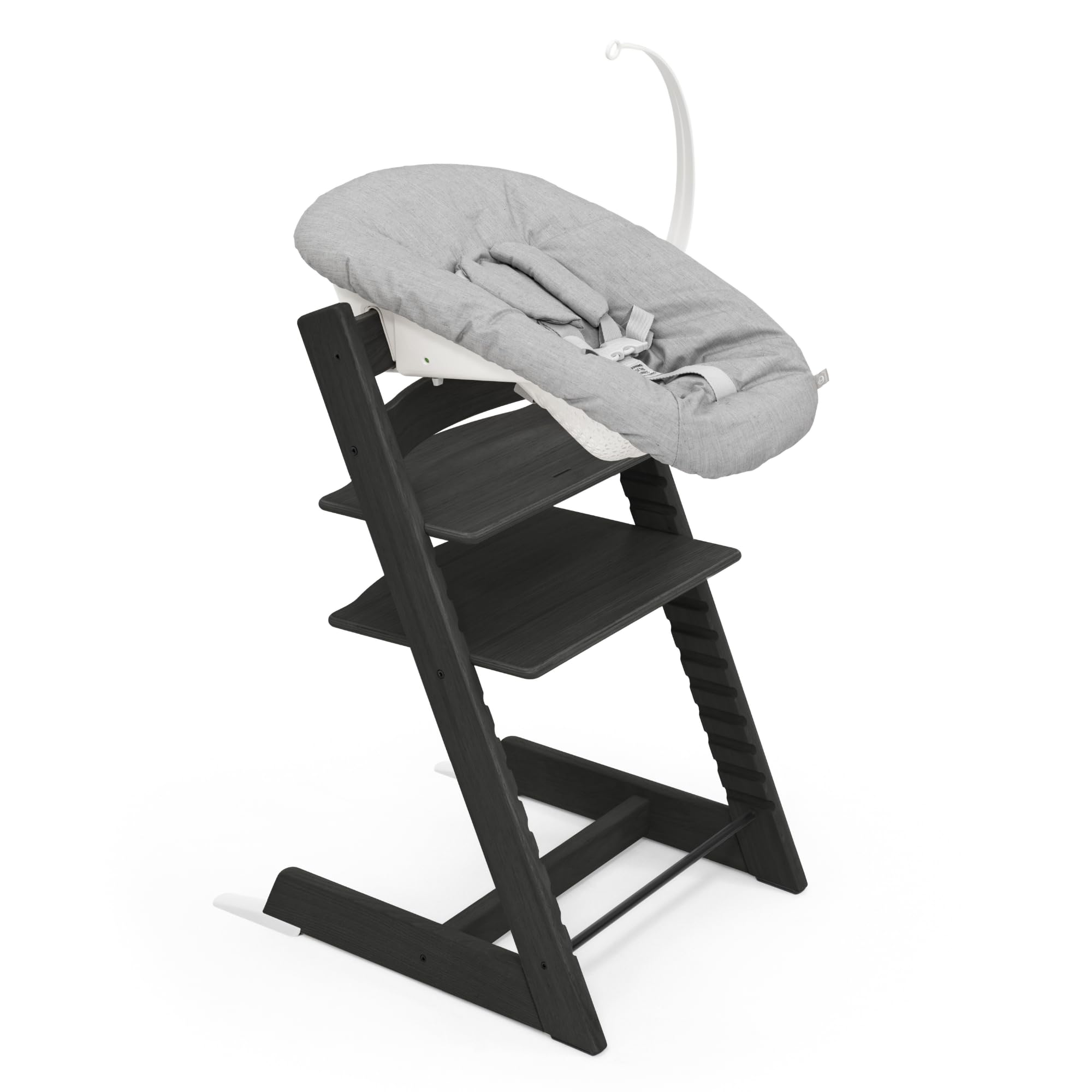 Sedia Tripp Trapp di Stokke (Oak Black) con Newborn Set (Grigio) - Per neonati fino a 9 kg - Confortevole, sicuro e facile da usare