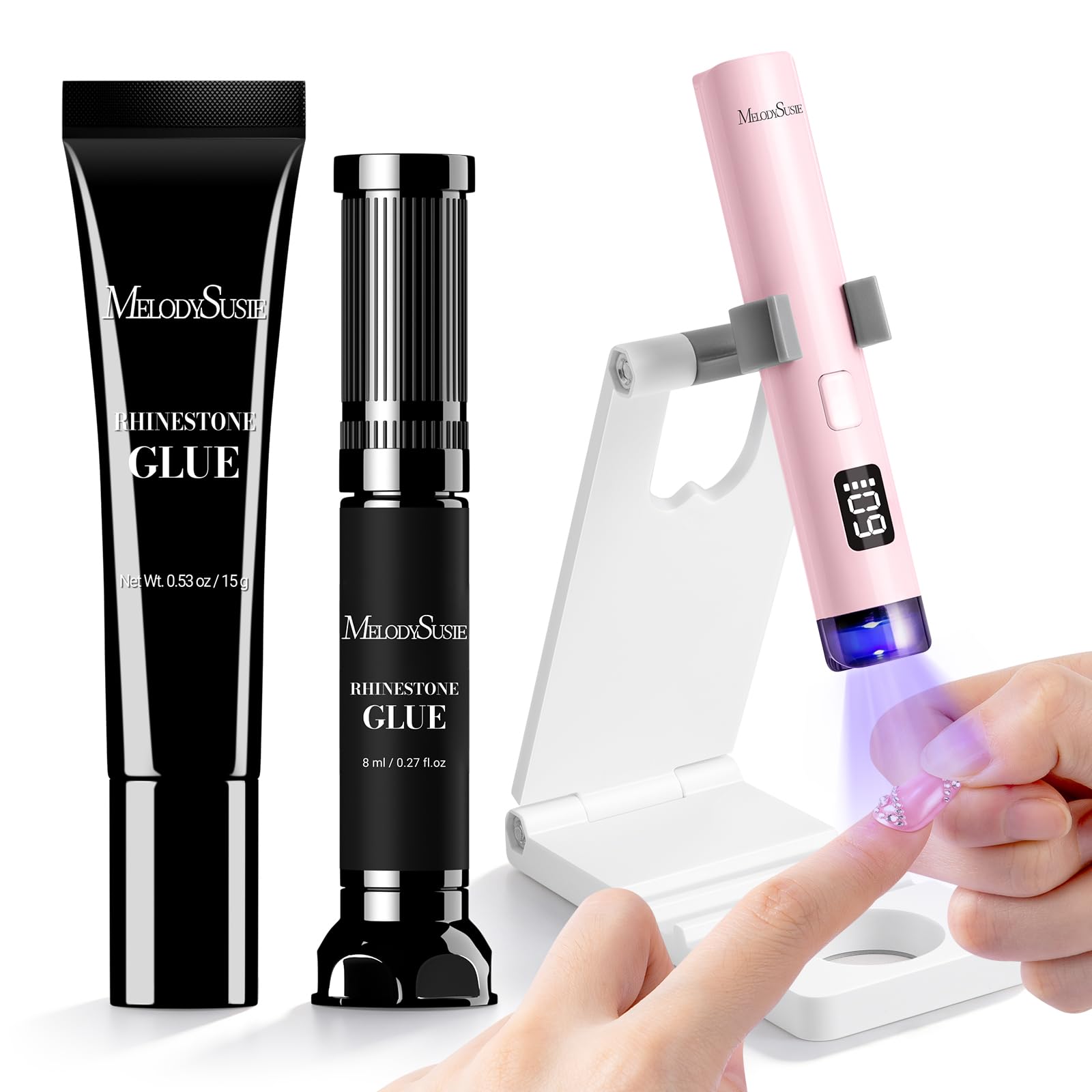 MelodySusie Pink Handheld UV Light with Stand and Rhinestone Glue Kit