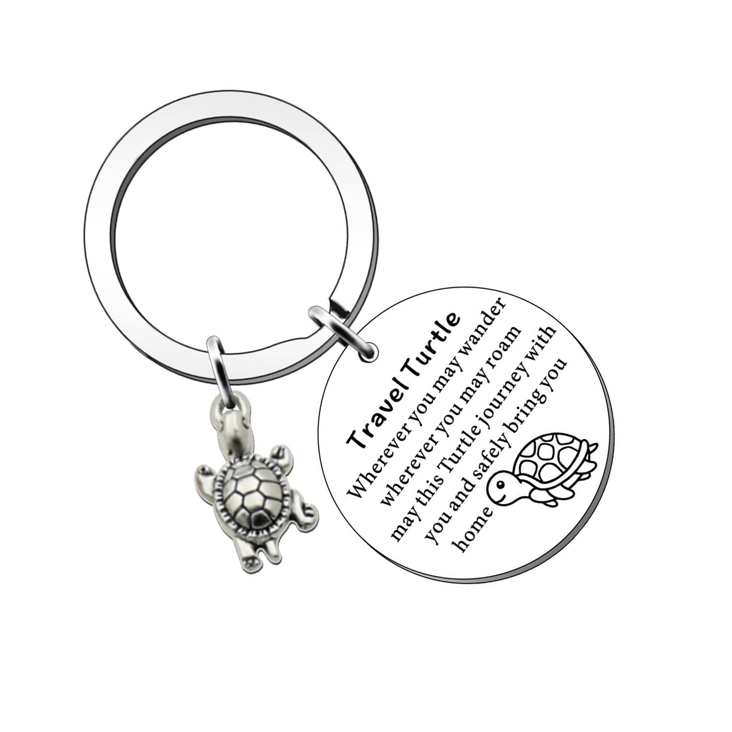 Smilacteon Unisex Silver Travel Turtle Keychain - Good Luck Gift For Travellers, Stainless Steel Keyring Present For Women & Men