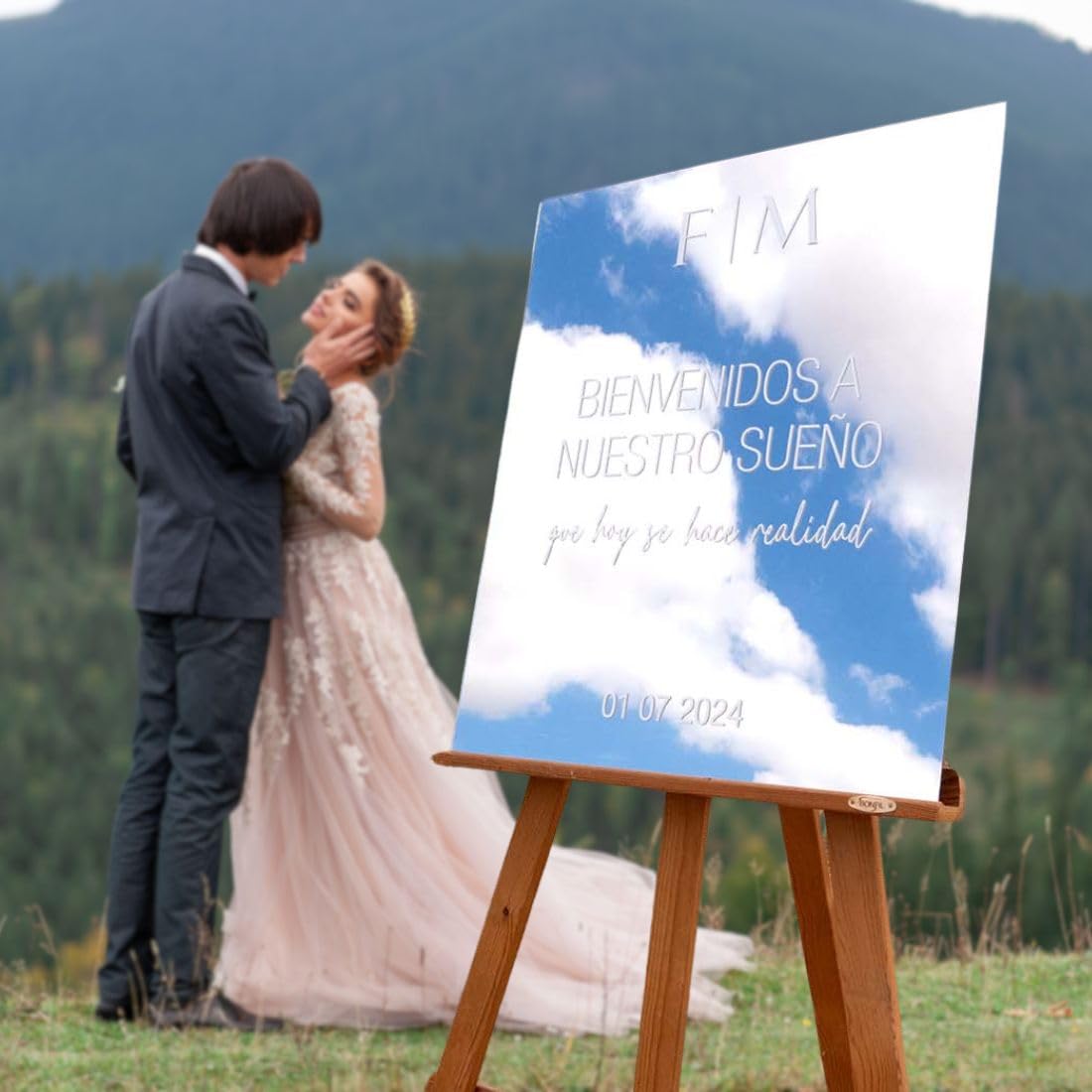 Cartel de Boda Espejo, 60 x 50 cm, Bienvenidos a la Boda, Cartel de Bienvenida de Metacrilato Efecto Espejo, Carteles de Boda Personalizados, Boda Premium