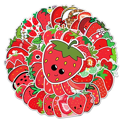 50 Pcs Sweet Strawberry Stickers 1.96-3.15inch Cartoon Fruit Decorative Stickers Self-Adhesive for Scrapbooking Dessert Shop Decoration(Strawberry)