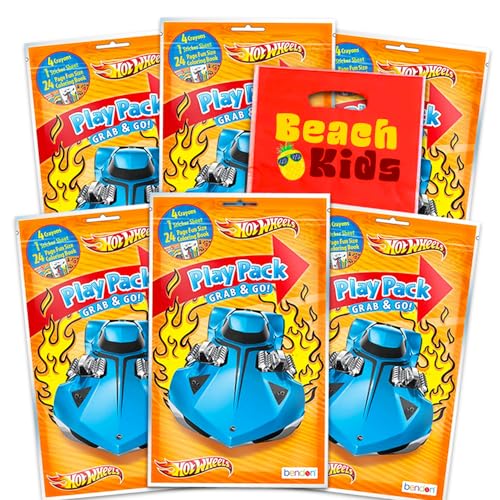 Hot Wheels Party Favors Pack ~ Bundle di 6 Hot Wheels Play Pack riempiti con adesivi, libri da colorare, pastelli (Hot Wheels Party Supplies)