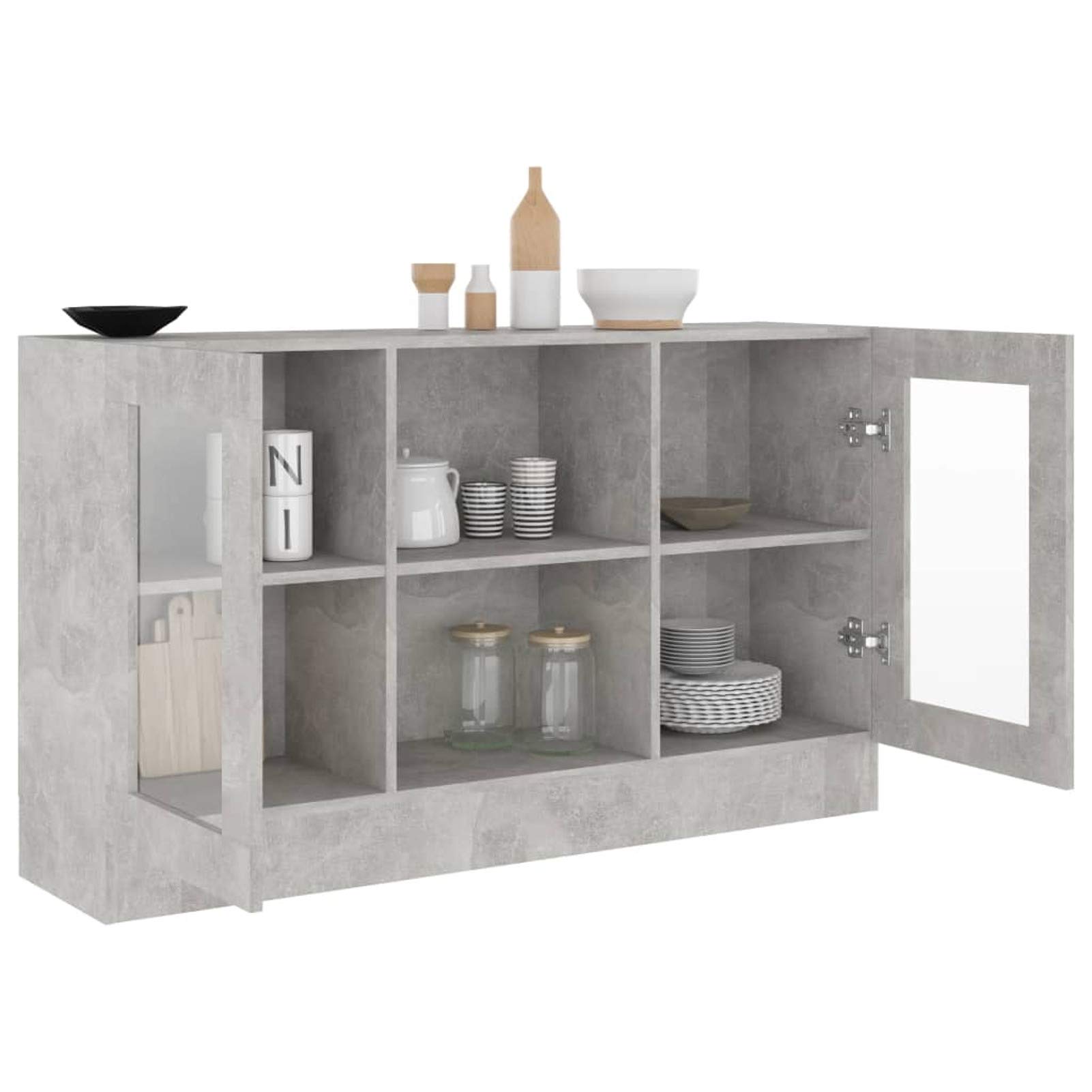 Armadietto Vetrina, Mobile Soggiorno con 2 Ante e 2 Scomparti, 120 x 30,5 x 70 cm, in Legno Multistrato, Grigio Cemento, per Salotto, Camera da Letto e Studio