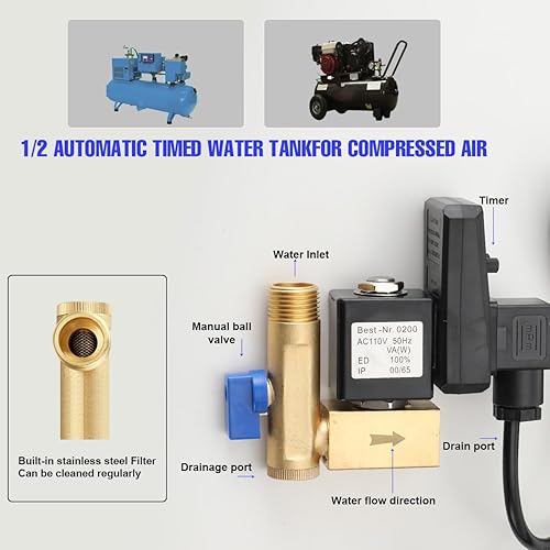 Miniatura 2 de Válvula de drenaje de condensado cronometrada automática ECUTEE 12" AC 110V 2 vías Válvula de drenaje comprimido de aire comprimido electrónico