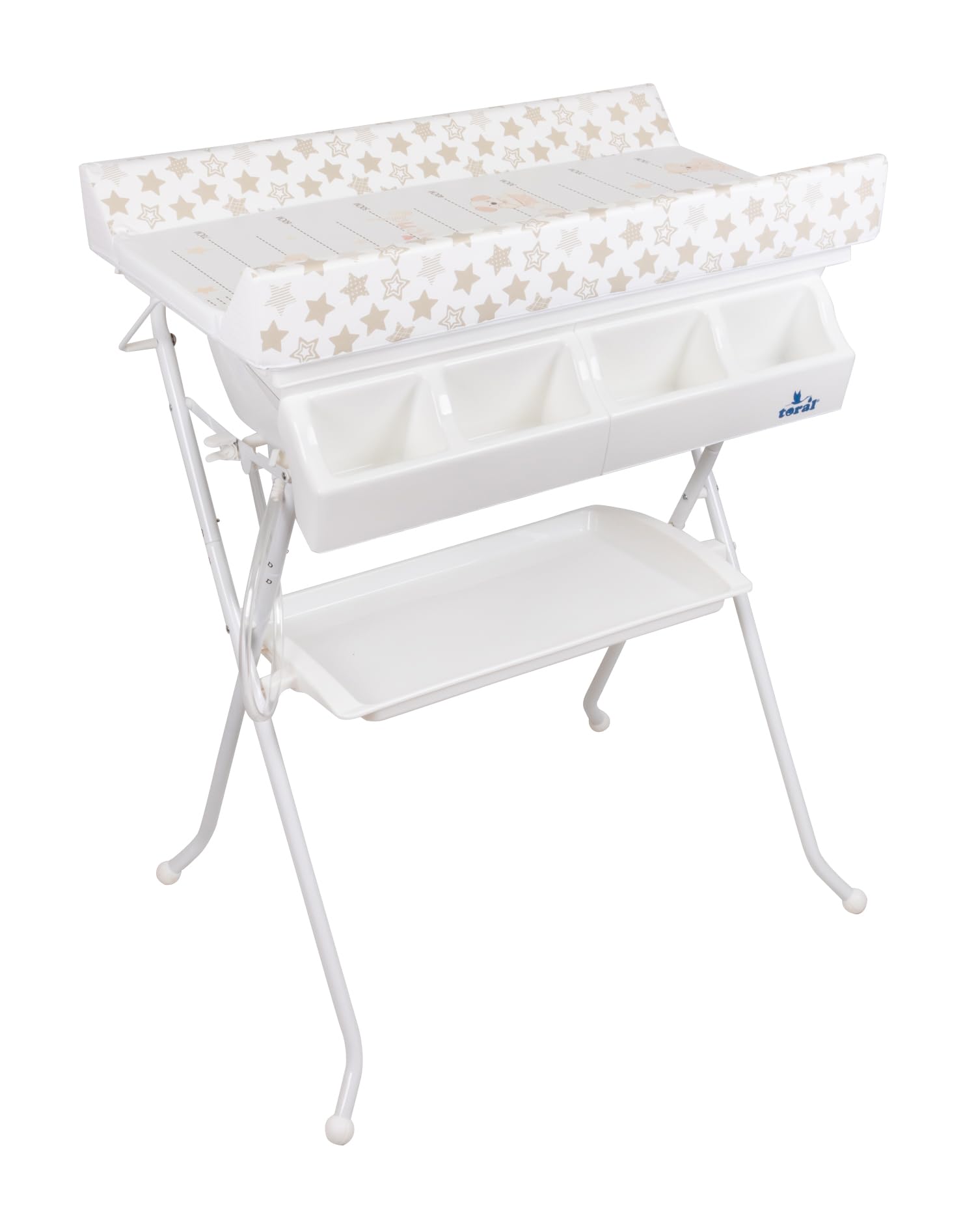 Bañera bidet para bebé, beig estrellas, con cambiador,cubeta y cestilla.