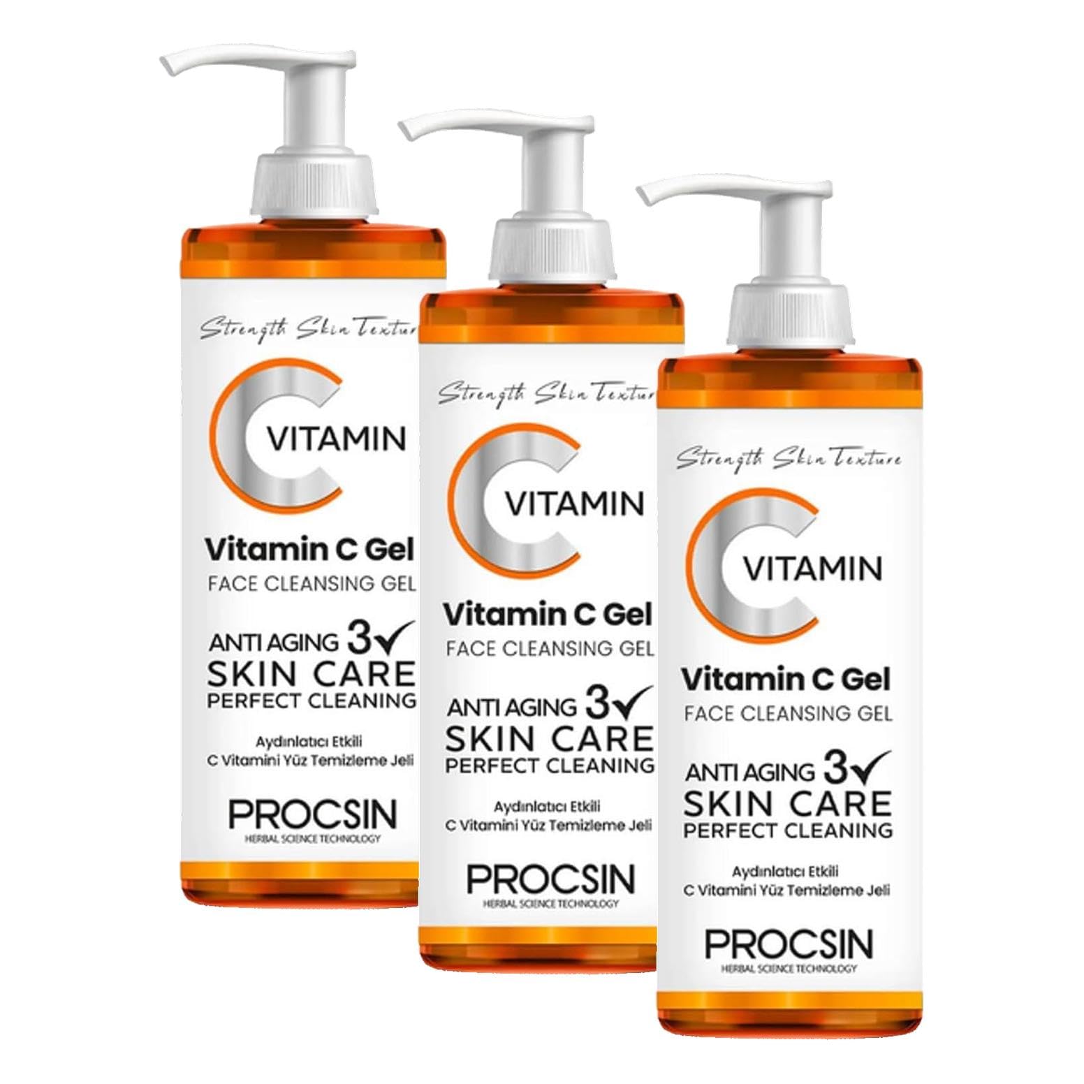 PROCSIN C Vitamini Yüz Temizleme Jeli, Aydınlatıcı & Arındırıcı, Cilt Canlandırıcı & Nemlendirici, Günlük Derinlemesine Temizlik, 150 ML (3 paketi)