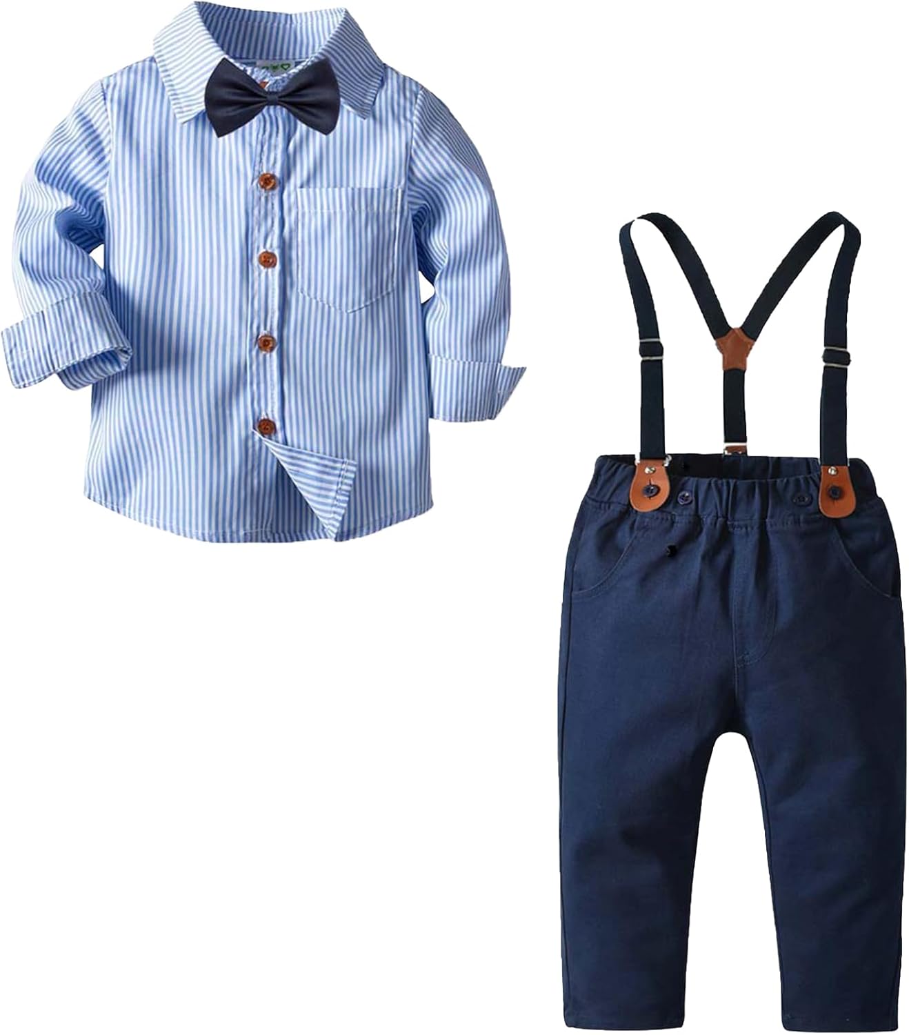 Toddler Baby Boy Gentleman Clothes Set, 3Pcs Clothing Set Long Sleeve Bowtie Shirt+Suspender Pants Dress Suits