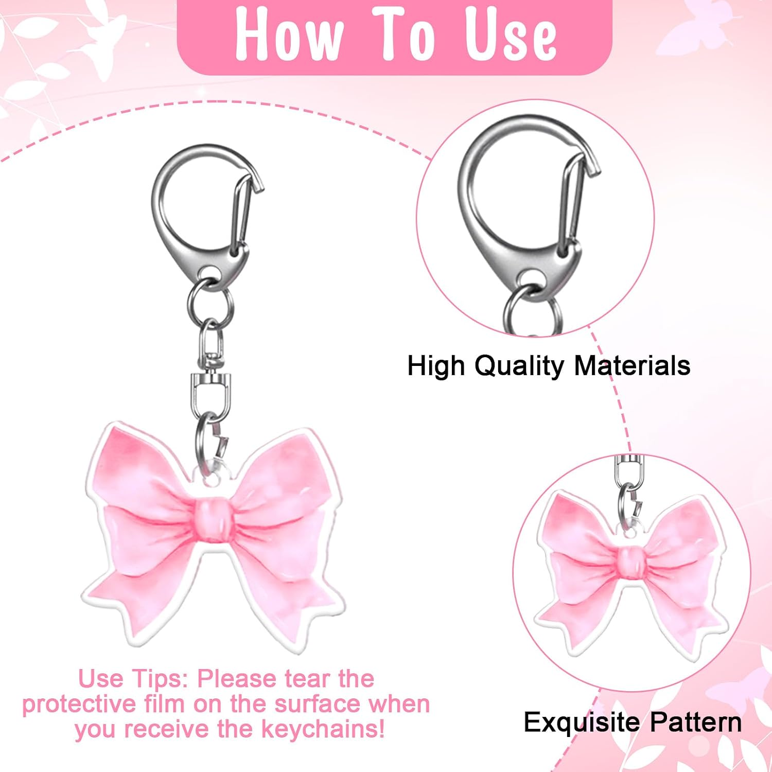12PCS Pink Bow Acrylic Keychains, Pink Bow Party Favors