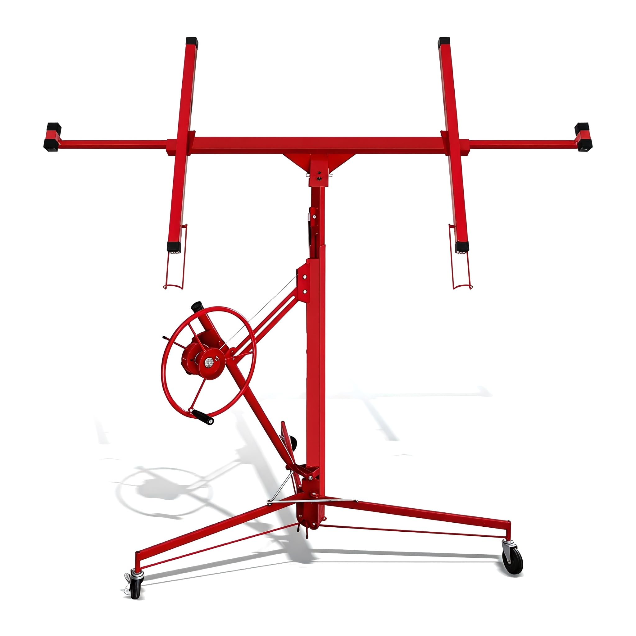 Ikodm Plattenheber klappbar XXL für Rigipsplatten, 132-335cm Arbeitshöhe höhenverstellbar, max 290cm Lastarmbreite und 68 kg Traglast, Rot