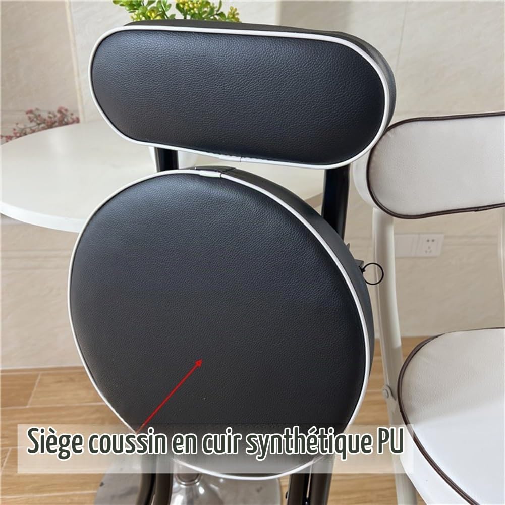 Tabouret de Bar Pliant Rond et rembourré 70cm/75cm, Chaise Haute pour Adultes avec Dossier, Chaise de Cuisine Petit-déjeuner Portable et Pliable (Color : Black, Size : 75cm/30in)
