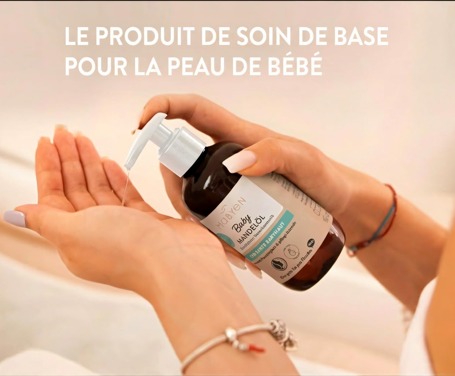MABYEN Huile d’Amande Bio Bébé 200 ml – Vegan, Sans Parfum, Cosmétique Naturelle – Soin pour bébé & huile de massage – Avec pompe pratique