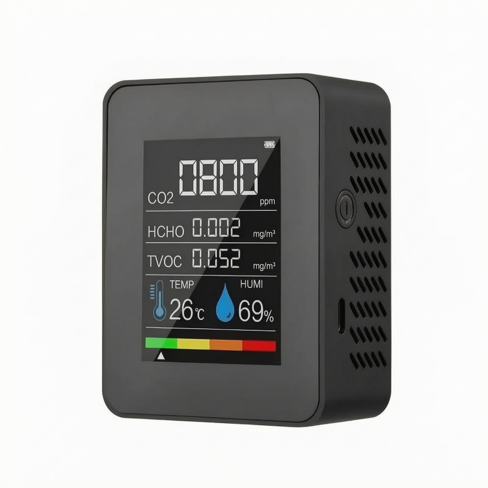 Portable CO2 Monitor Rechargeable Battery CO2 Meter Air Quality Index Display Formaldehyde Monitor Temperature and Humidity for Home, Office, Black-picture-34