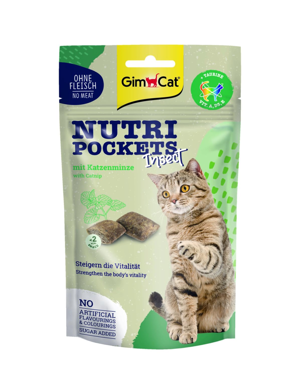 GimCat Nutri Pockets Insect & Catnip - Bocadillo crujiente para Gatos con Ingredientes funcionales - 1 Bolsa (1 x 60 g)