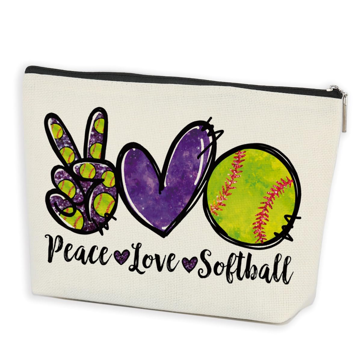 Funny Makeup Bag Softball Party Favors Cosmetic Bag Stuff Accessories Birthday Gifts for Women Team Friend Coach Zipper Pouch Travel Organizer