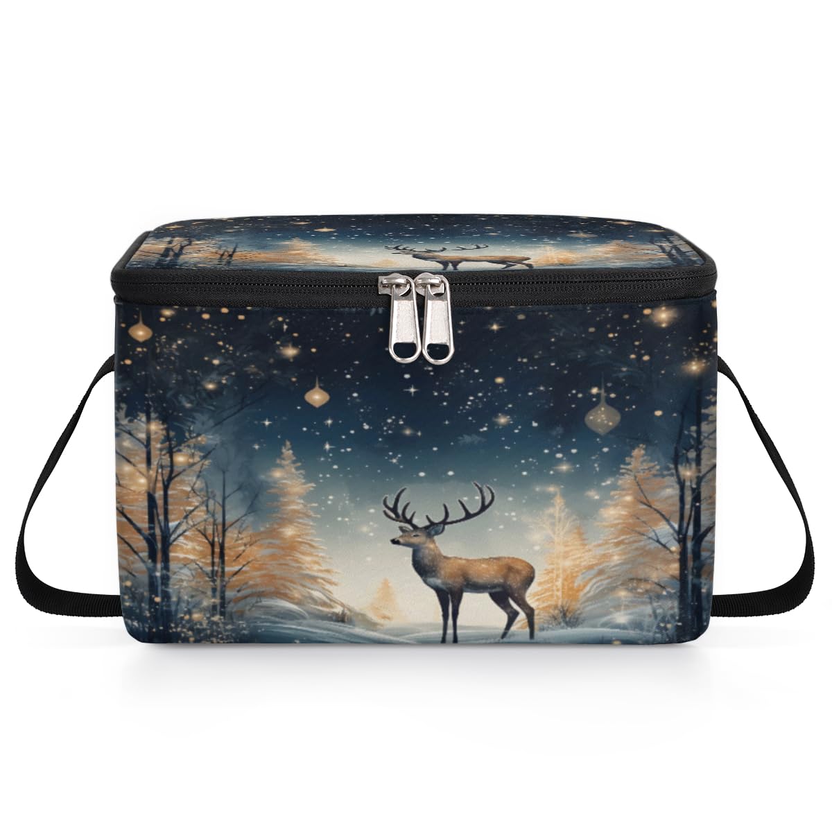 GzLeyigou Winter Reindeer Lunch Bags for Women Men 9 Cans, Hot & Cold Food Delivery Bag Insulated Grocery Bag Insulated Lunch Box Cooler Bag for Office Work Picnic Beach