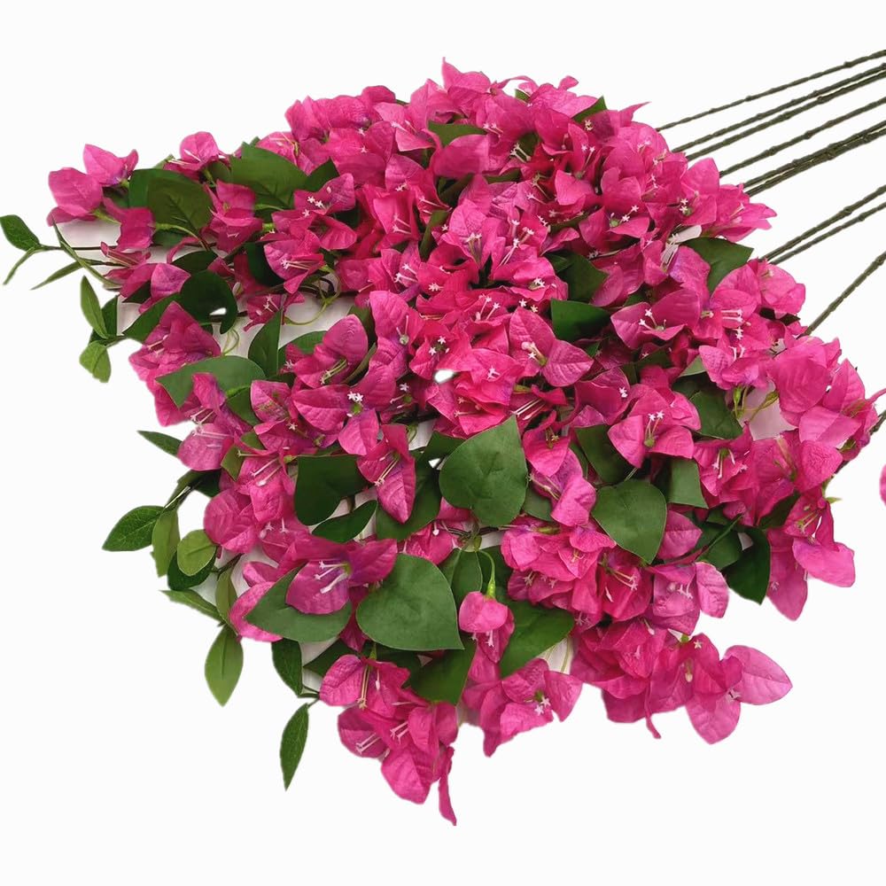 20 piezas de vid de flores de buganvilla trepadora Artificial, combo de flores falsas de 78cm, 24 cabezas de flores artificiales de otoño de seda largas(Deep Pink)