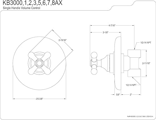 Miniatura 2 de Kingston Brass KB3002AX Control de volumen, latón pulido