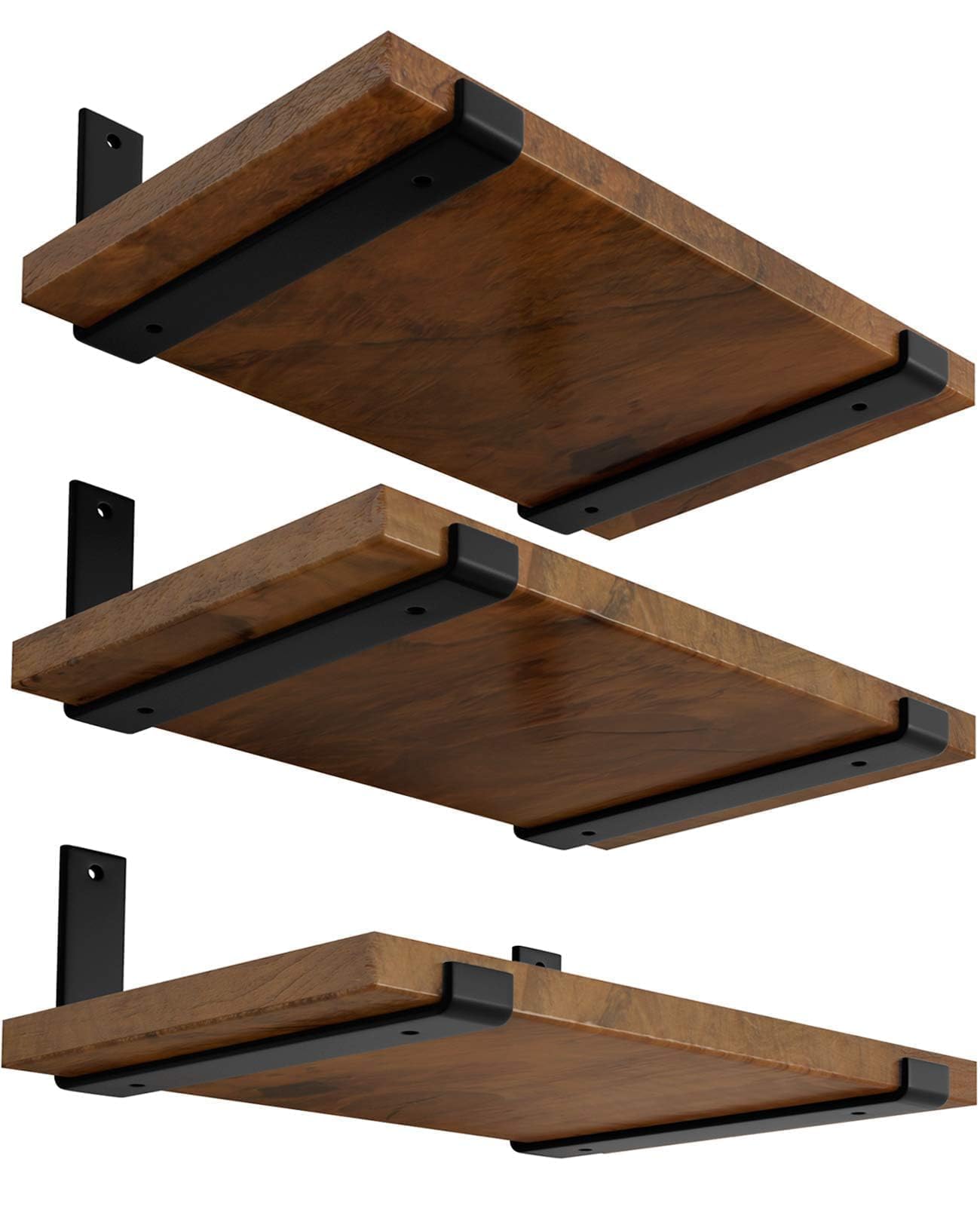 LEOPO 12 inch Shelf Brackets 6-Pack ,1/5 inch Thick Heavy Duty Industrial Bracket for DIY Floating Shelf Support, Black Coated Wall Shelf Support 11.25” x 6” x 1.5”
