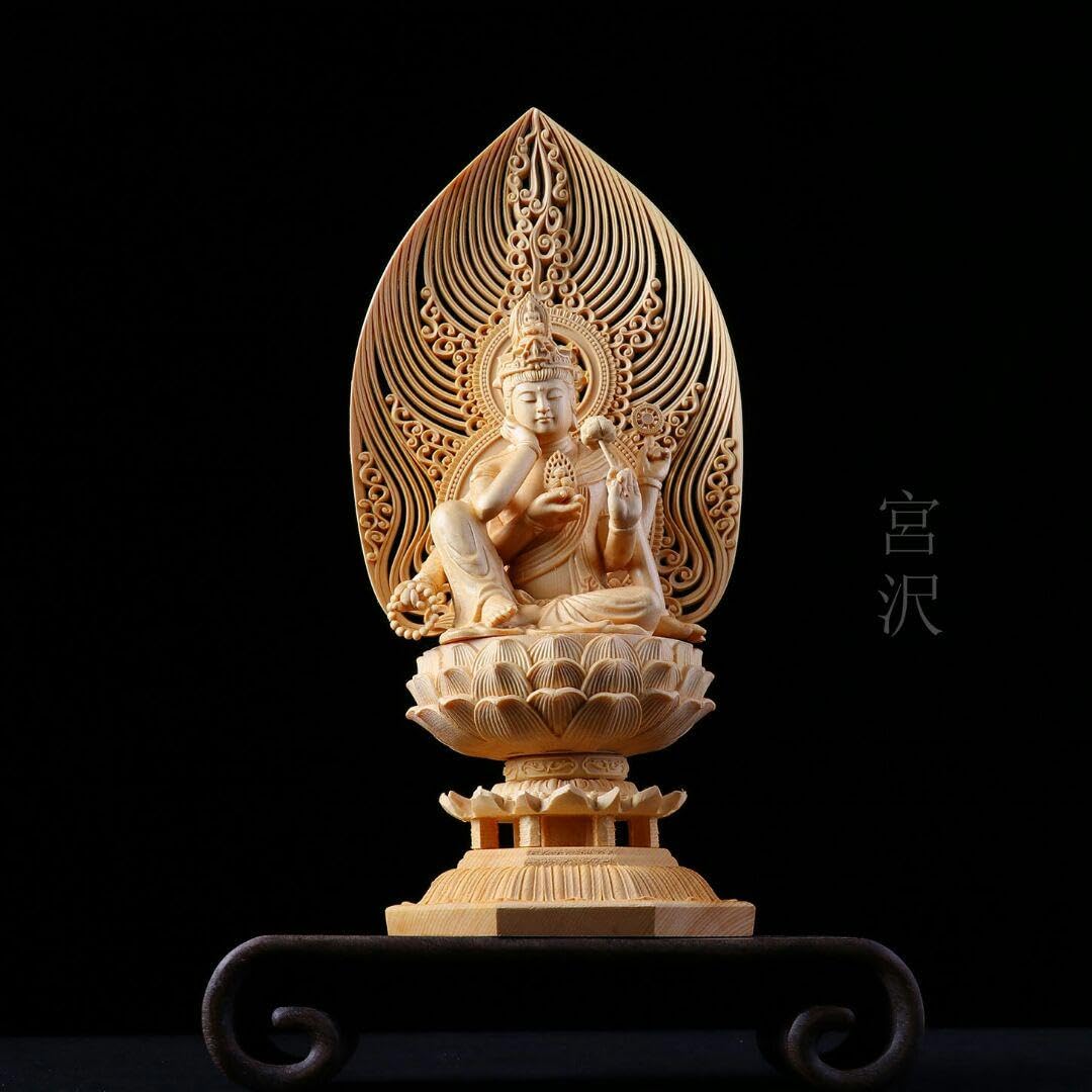 Amazon.co.jp: 如意輪観音 観音菩薩 精密彫刻 極上品 木彫仏像 供養品 