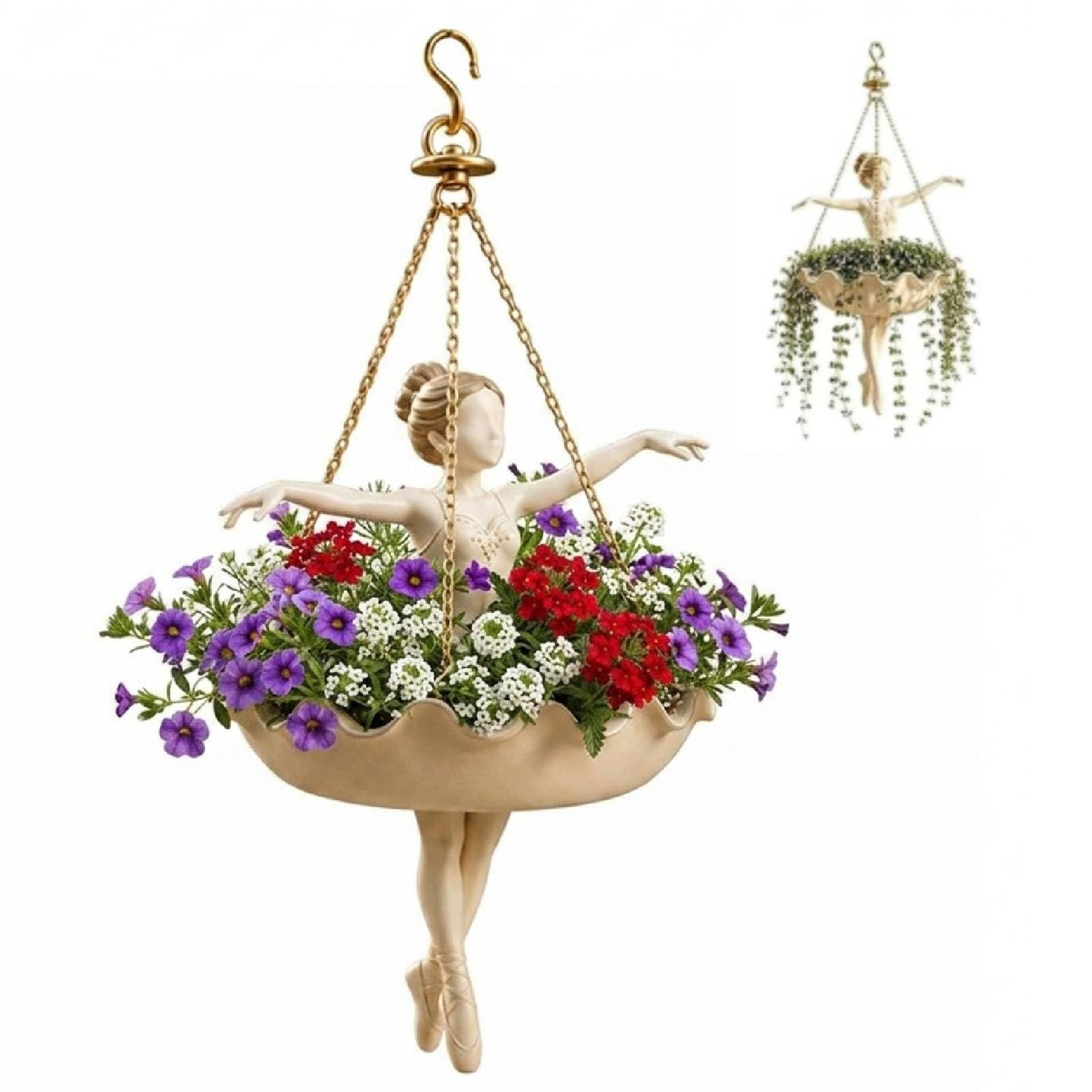Ballet Dancer Hanging Planter, Ballerina Hanging Flower Pots for Spider Plant &Trailing Vines,Resin Ballet Dancer's Hang Basket Swinging Growing Pot for Indoor Outdoor Patio Decor,Dance Teacher Gifts