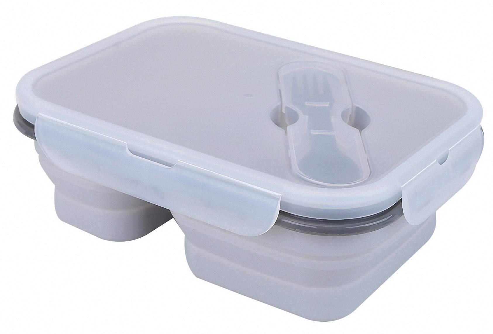 Ulalaza Silicone Collapsible Bento Storage Lunch Food Container Box for Microwave Freezer Dishwasher Safe BPA Free 2 Compartments